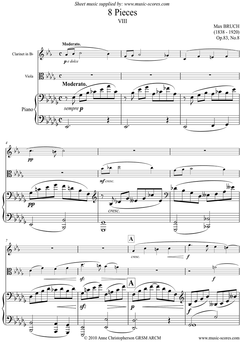 Front page of Op.83 No.8 Moderato: Bb Clarinet, Viola and Piano sheet music